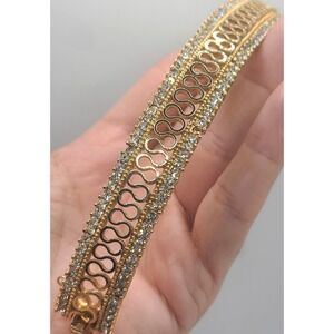 Vintage Boucher Bracelet Rhinestone Gold Tone Filigree‎ Size 7" READ